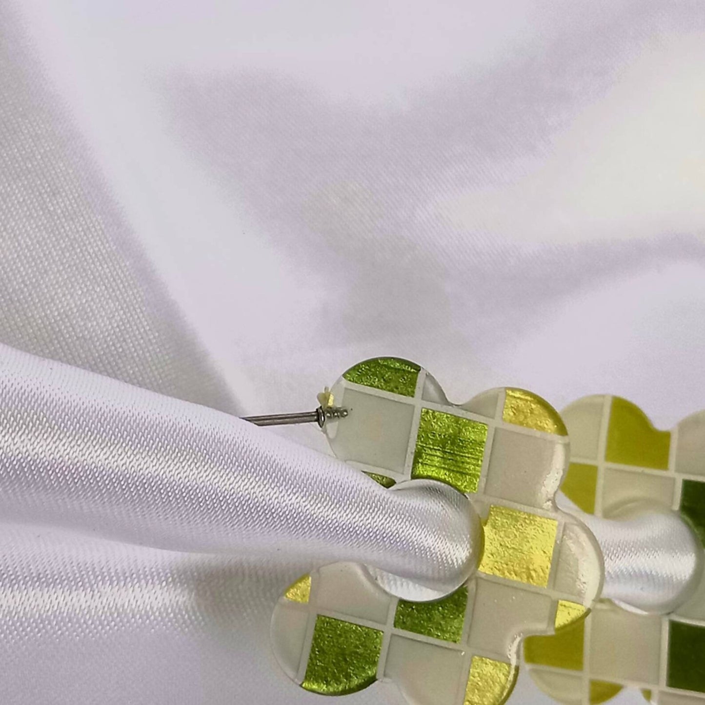 Green & White Retro Hoop Earrings