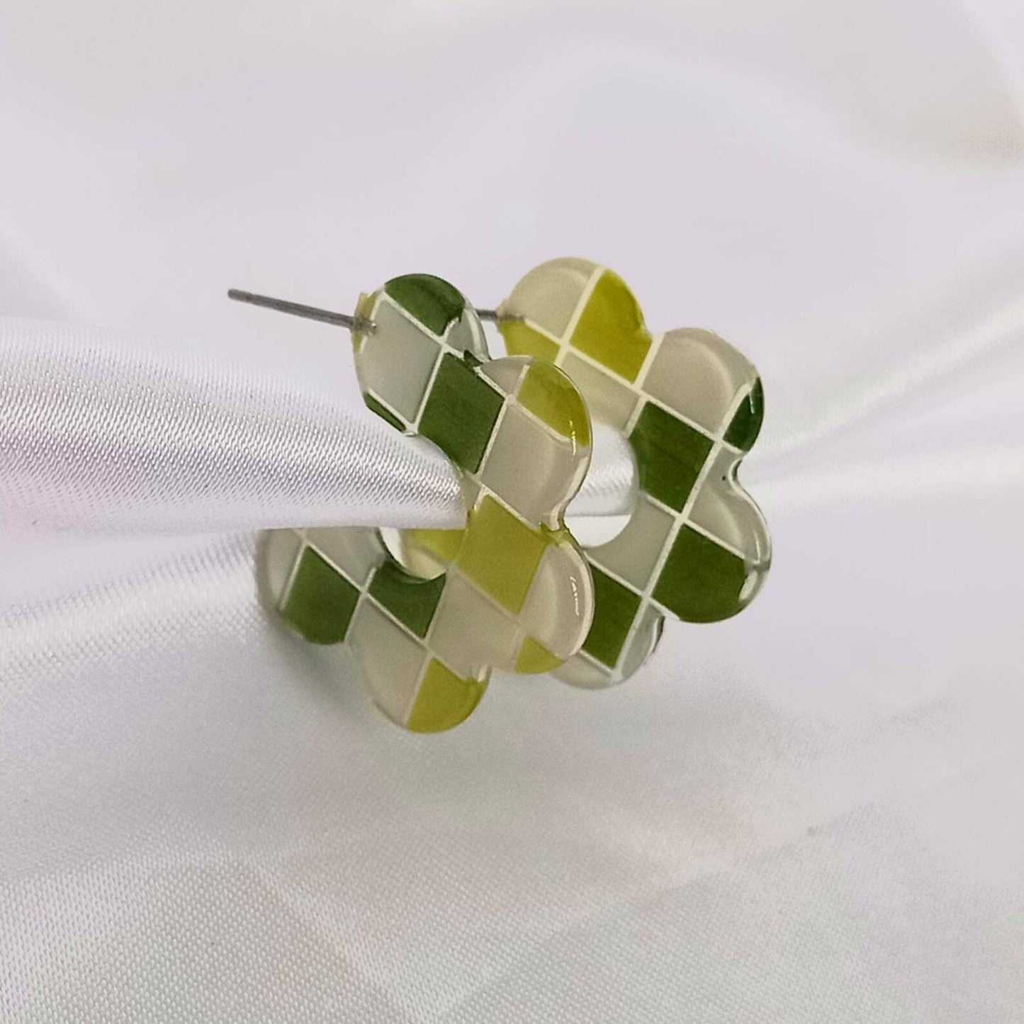 Green & White Retro Hoop Earrings