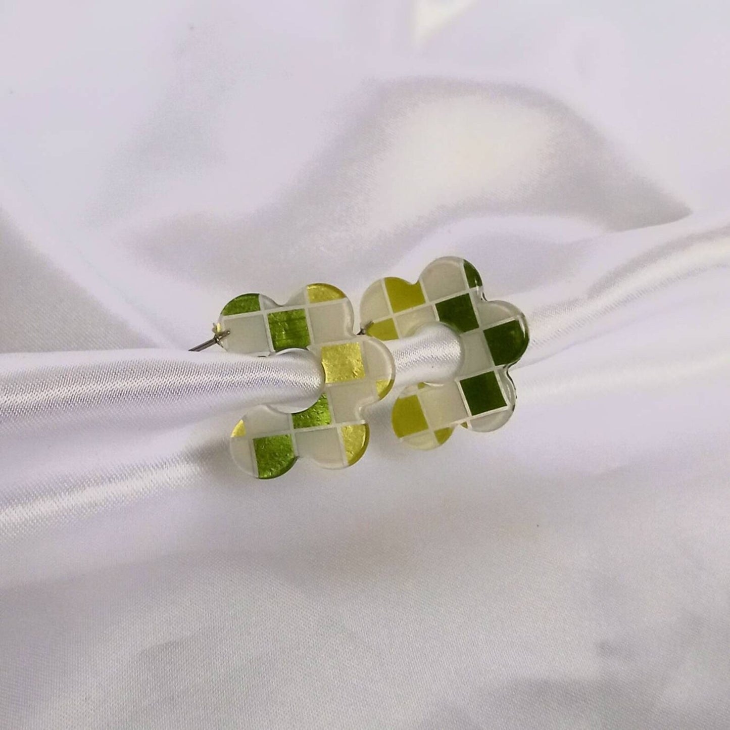 Green & White Retro Hoop Earrings