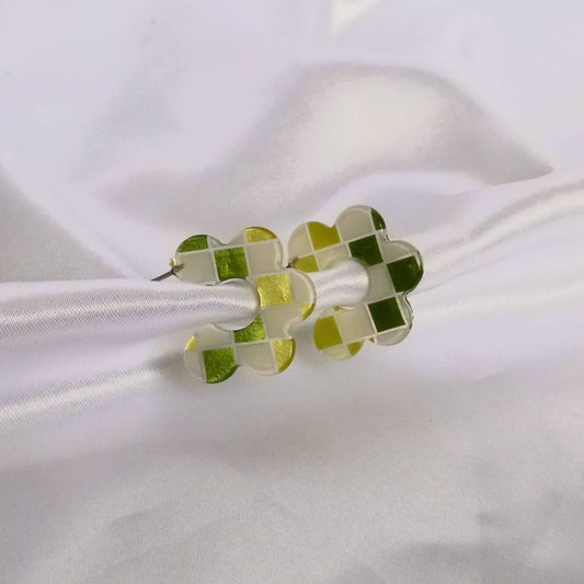 Green & White Retro Hoop Earrings