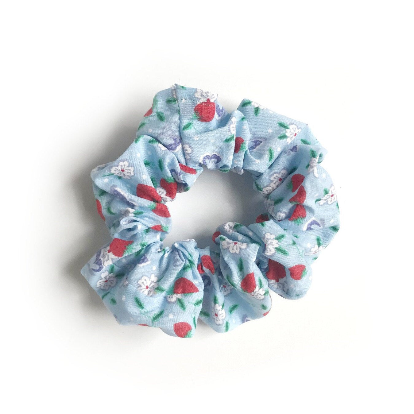 Reusable Blue Flower Face Mask And Matching Scrunchie - Face Covering, Strawberry Pattern, Flower Pattern, Floral Design, Hair Accessory