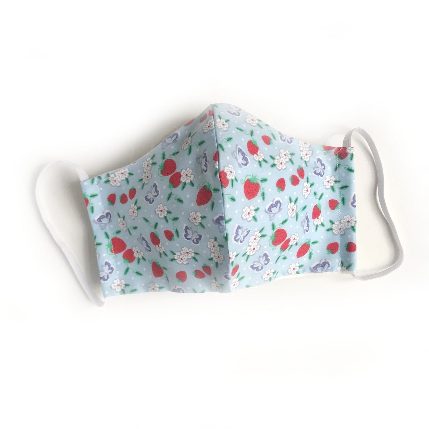 Reusable Blue Flower Face Mask And Matching Scrunchie - Face Covering, Strawberry Pattern, Flower Pattern, Floral Design, Hair Accessory