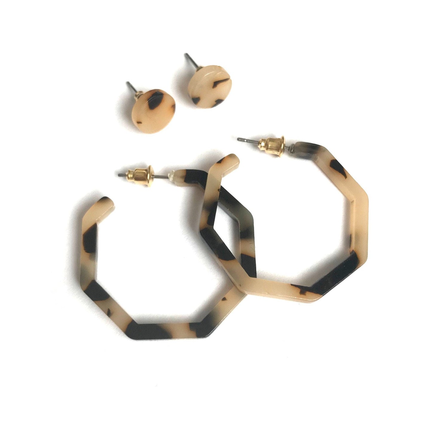 Matching Set Leopard Print Hoop Earrings and Studs - Lightweight, Resin, Everyday, Hoop Earrings, tortoiseshell, Stud Earrings,Jewellery Set