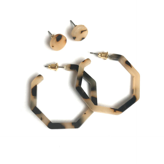 Matching Set Leopard Print Hoop Earrings and Studs - Lightweight, Resin, Everyday, Hoop Earrings, tortoiseshell, Stud Earrings,Jewellery Set