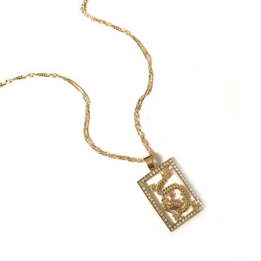 Gold Plated Dragon Necklace - Medallion, Jewellery, Accessories, Pendant Necklace, Drop Necklace, Charm Necklace,Dragon Charm Necklace