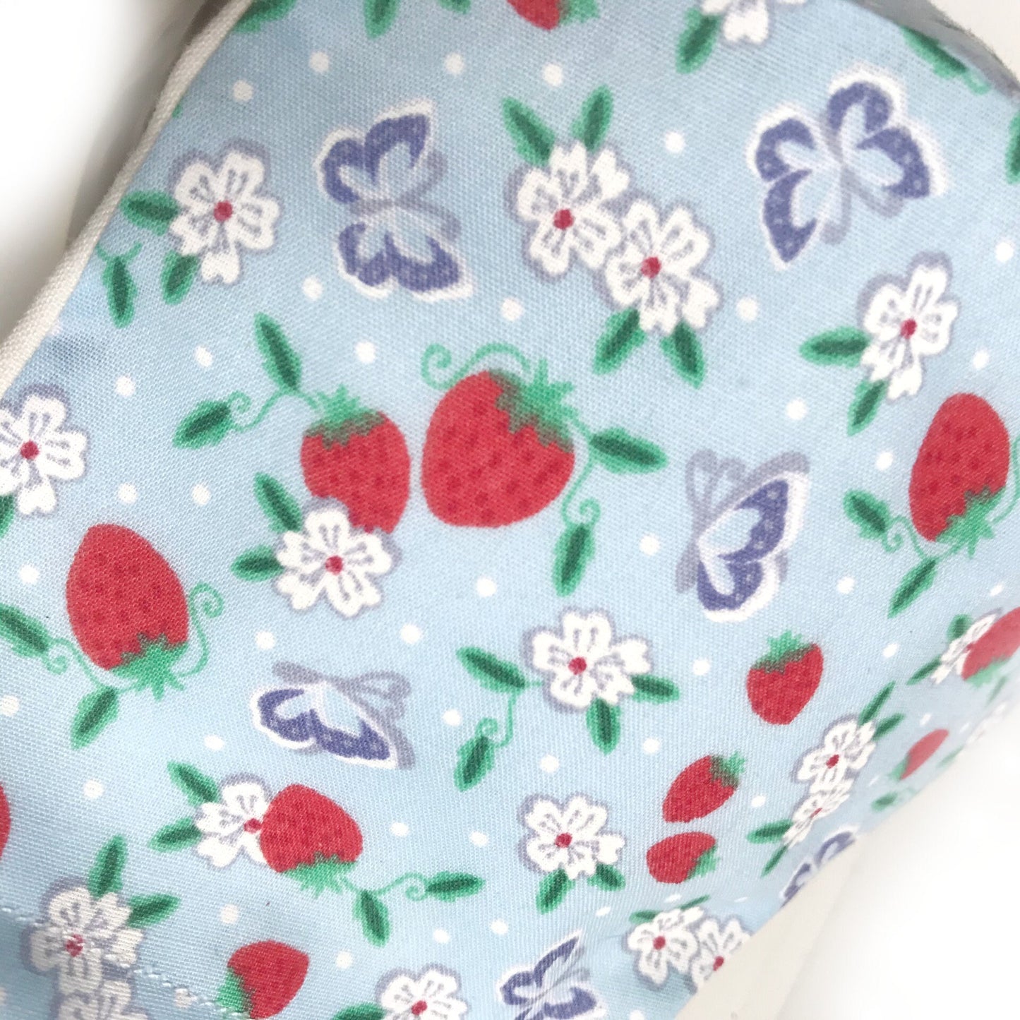 Reusable Blue Flower Face Mask And Matching Scrunchie - Face Covering, Strawberry Pattern, Flower Pattern, Floral Design, Hair Accessory