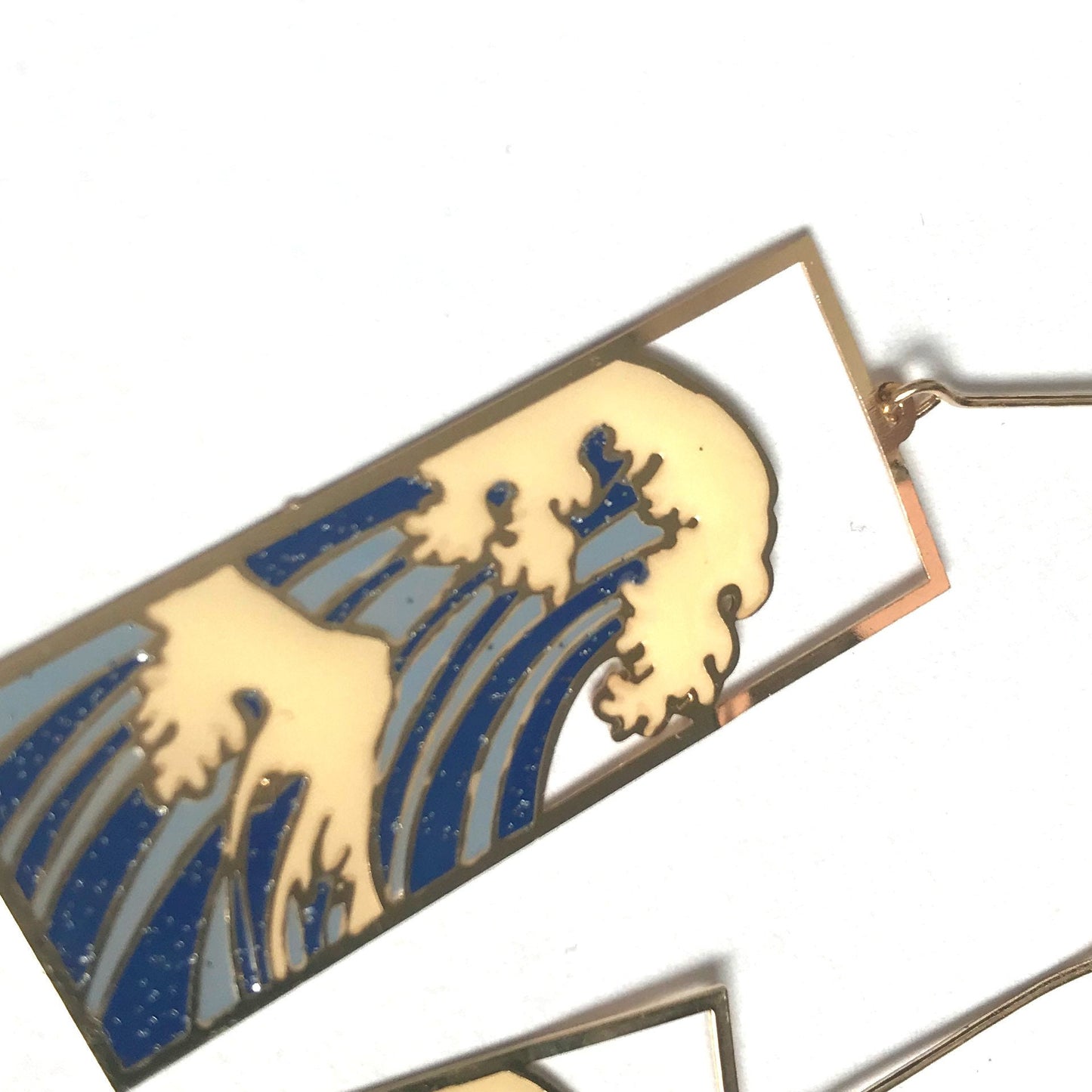 Gold Wave Design Rectangle Drop Earrings - Fish Hook Closure,High Polished,Hanging Jewellery,Accessories,Wave Earrings,Wave Jewlellery,Beach