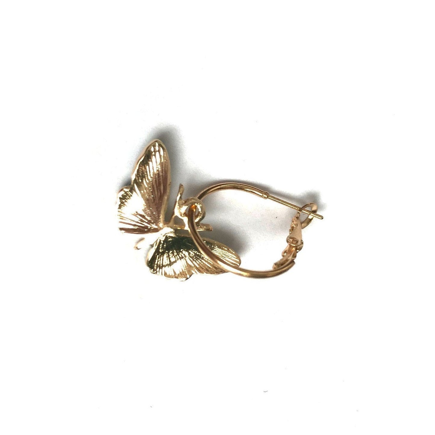 Gold and Green Butterfly Charm Drop Earrings -  High Polished, Hanging Jewellery, Accessories, Butterfly Jewellery, Gold Earrings, Emerald