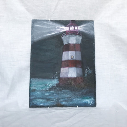 Lighthouse Oil Painting On Slate - Lighthouse Painting, Slate Decor, Homeware, Home Decor, Seaside Painting, Coast Painting,Unique Artwork