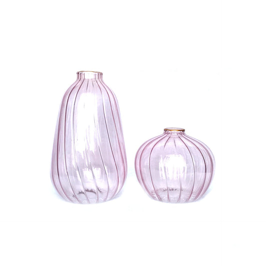 Pair Of Mini Pink Glass Vase - Decorative Bottle, vintage, Art Deco Style, Gift, Glassware, Flower Arranging, Homeware, Flowers, geometric
