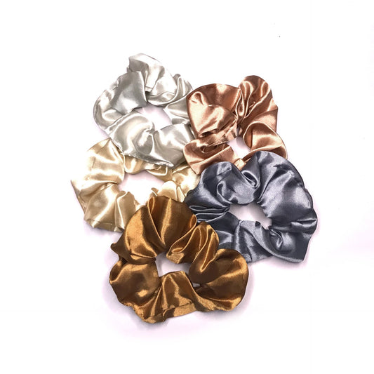 5 Metalic Satin Scrunchies - Hair Scrunchies, Metalic Scrunchies, Beige Scrunchie, Silver Scrunchie, Hair Bobbles,Hair Accessories,Snag Free