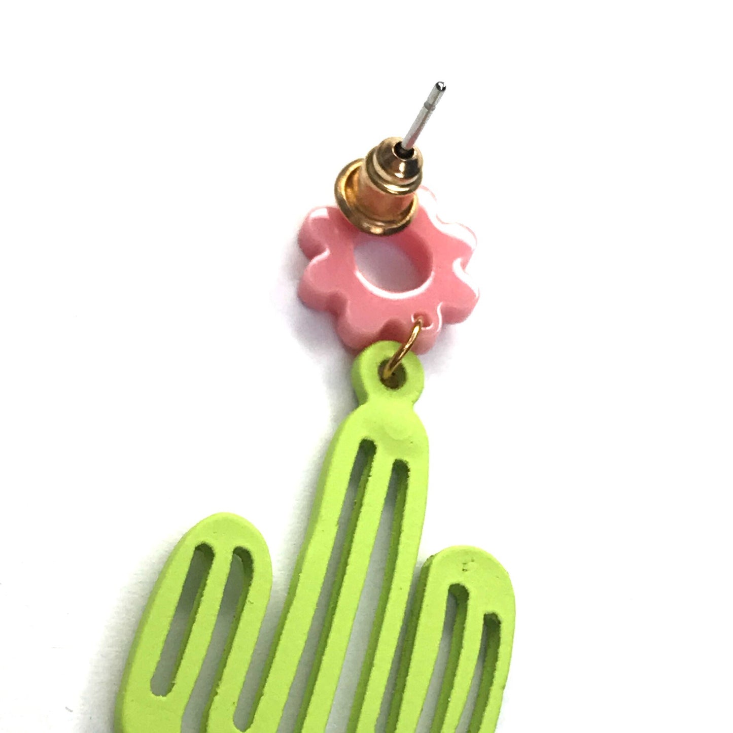 Cactus Drop Earrings - Hanging Jewellery, Accessories,Cactus Earrings,Cactus Jewlellery,Pink Flower Earrings,Green Cactus,Statement Earrings