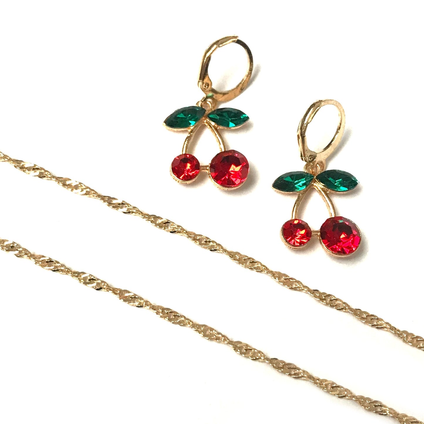 Cherry Jewellery Set - Hanging Jewellery, Accessories, Cherry Earrings, Cherry Jewlellery, Cherry Necklace,Red Jewellery Set,Green Jewellery
