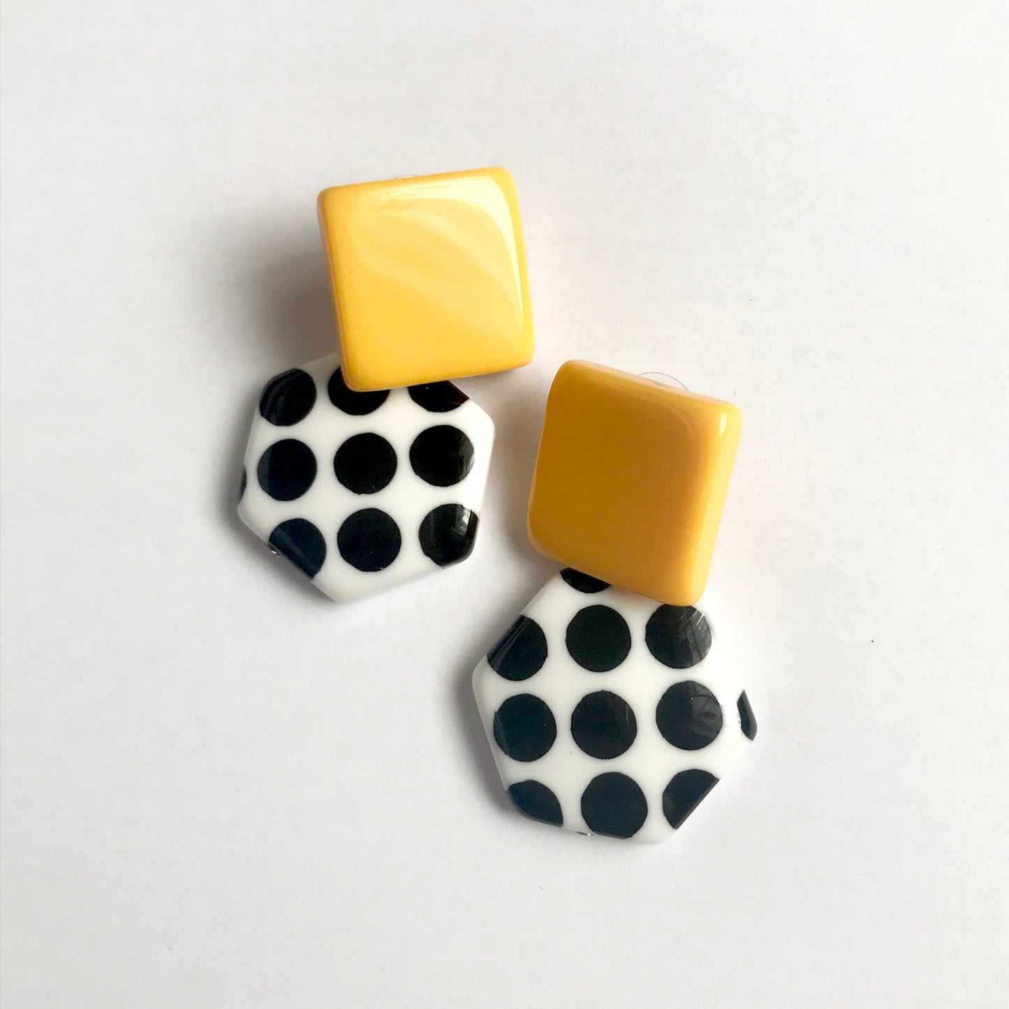 Bold Mustard Yellow & Spotty Drop Earrings - Mustard Earrings, Hanging Jewellery, Accessories, Minimalist Jewellery,Polka Dot Earrings,Spots