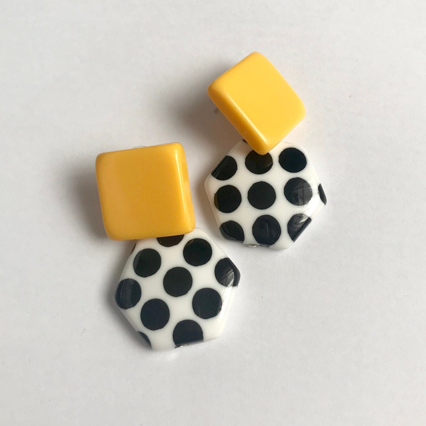 Bold Mustard Yellow & Spotty Drop Earrings - Mustard Earrings, Hanging Jewellery, Accessories, Minimalist Jewellery,Polka Dot Earrings,Spots