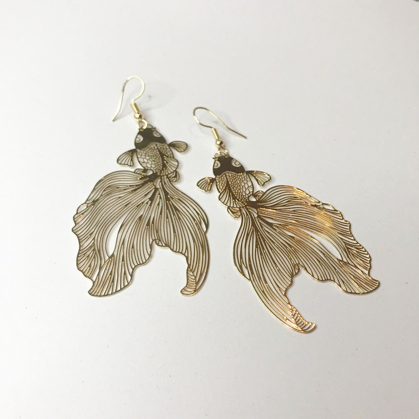 Gold Koi Fish Drop Earrings - Koi Earrings, Gold Drop Earrings, Gold Jewellery, Koi Fish Jewellery, Novelty, Funky Jewellery,Dangle Earrings