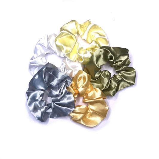5 Warm Tones Satin Scrunchies - Hair Scrunchies, Blue Scrunchies, Green Scrunchie, Yellow Scrunchie, Hair Bobbles,Hair Accessories,Snag Free