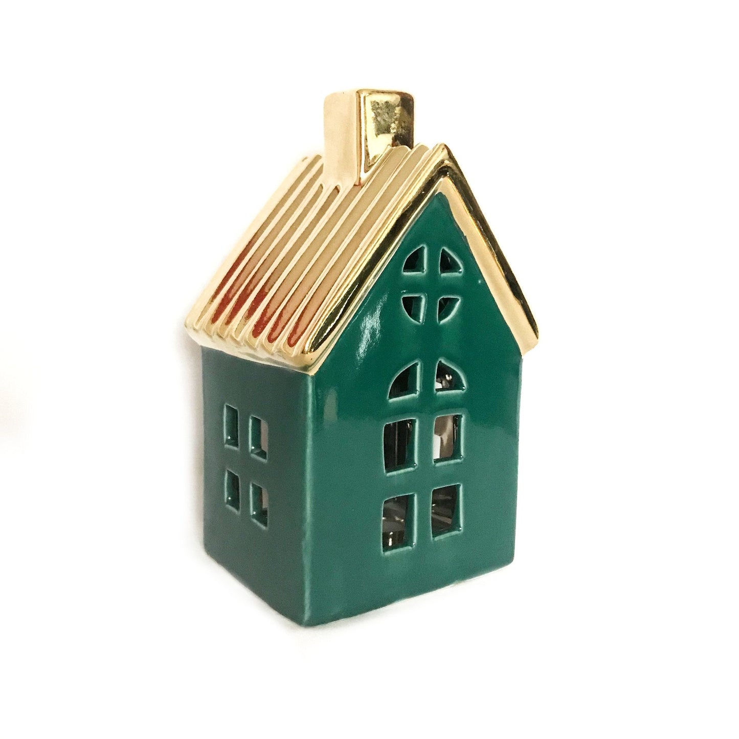 Ceramic Nordic House With Shiny Gold Roof - Home Decor, Home Living, Candle Holders, Homeware, Calming,Christmas decor,Gold Decor,Cozy Decor