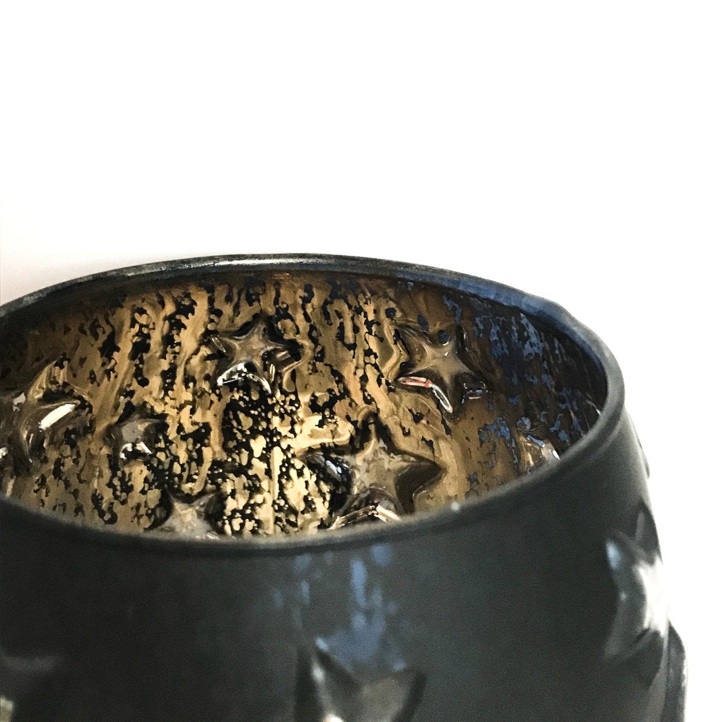 Midnight Blue Star Candle Pot - Home Decor, Home Living, Candle Holders, Homeware, Calming, Winter Decor, Christmas Decor, Antiqued Effect