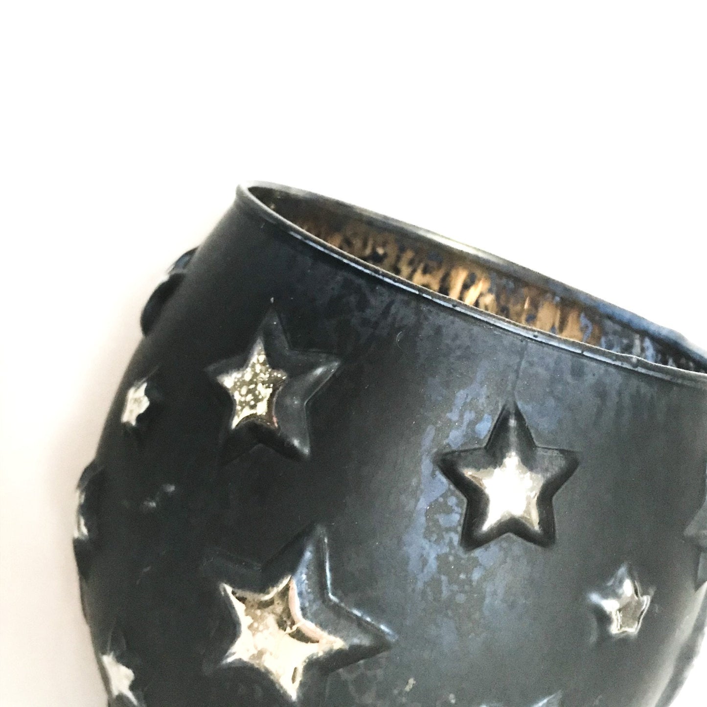 Midnight Blue Star Candle Pot - Home Decor, Home Living, Candle Holders, Homeware, Calming, Winter Decor, Christmas Decor, Antiqued Effect