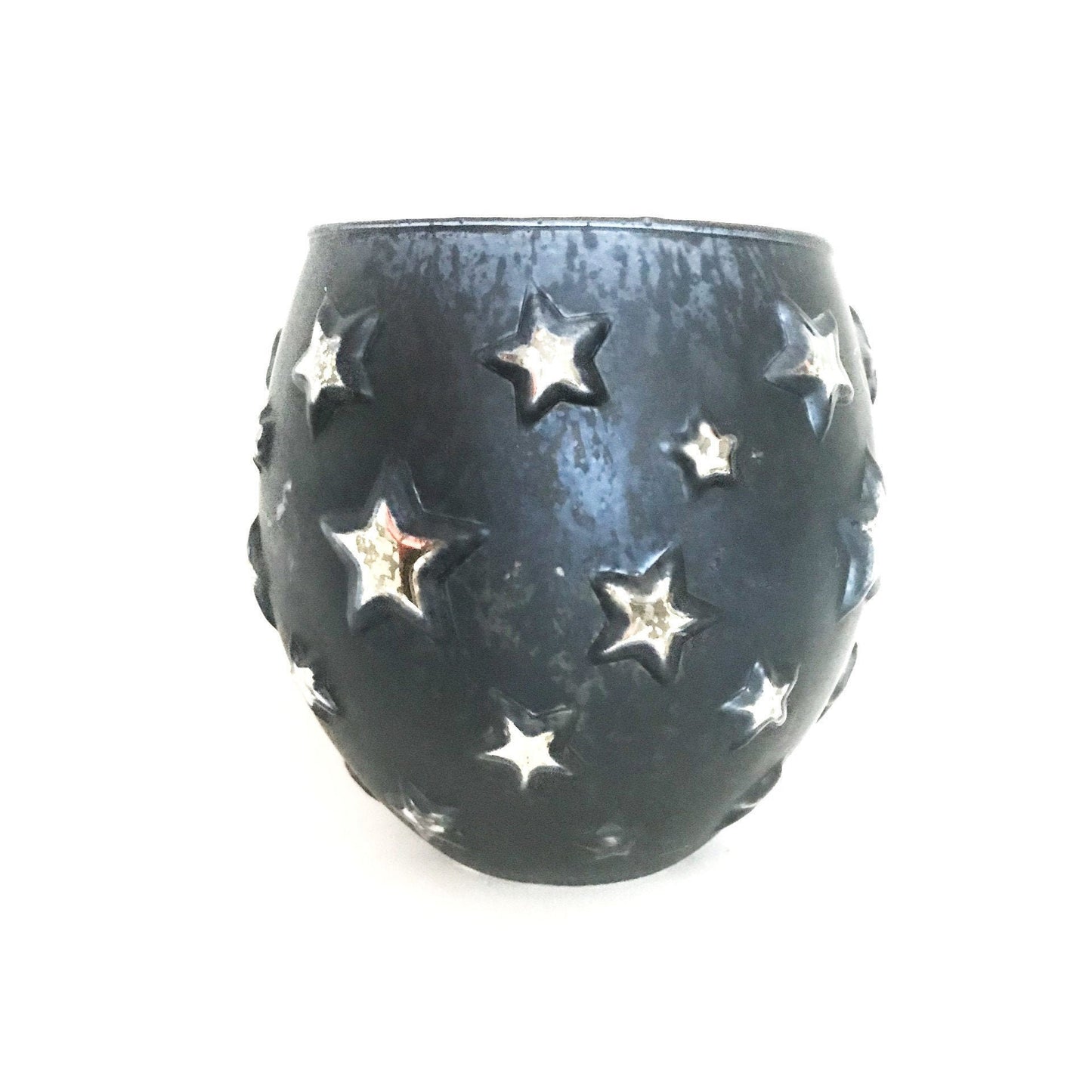Midnight Blue Star Candle Pot - Home Decor, Home Living, Candle Holders, Homeware, Calming, Winter Decor, Christmas Decor, Antiqued Effect