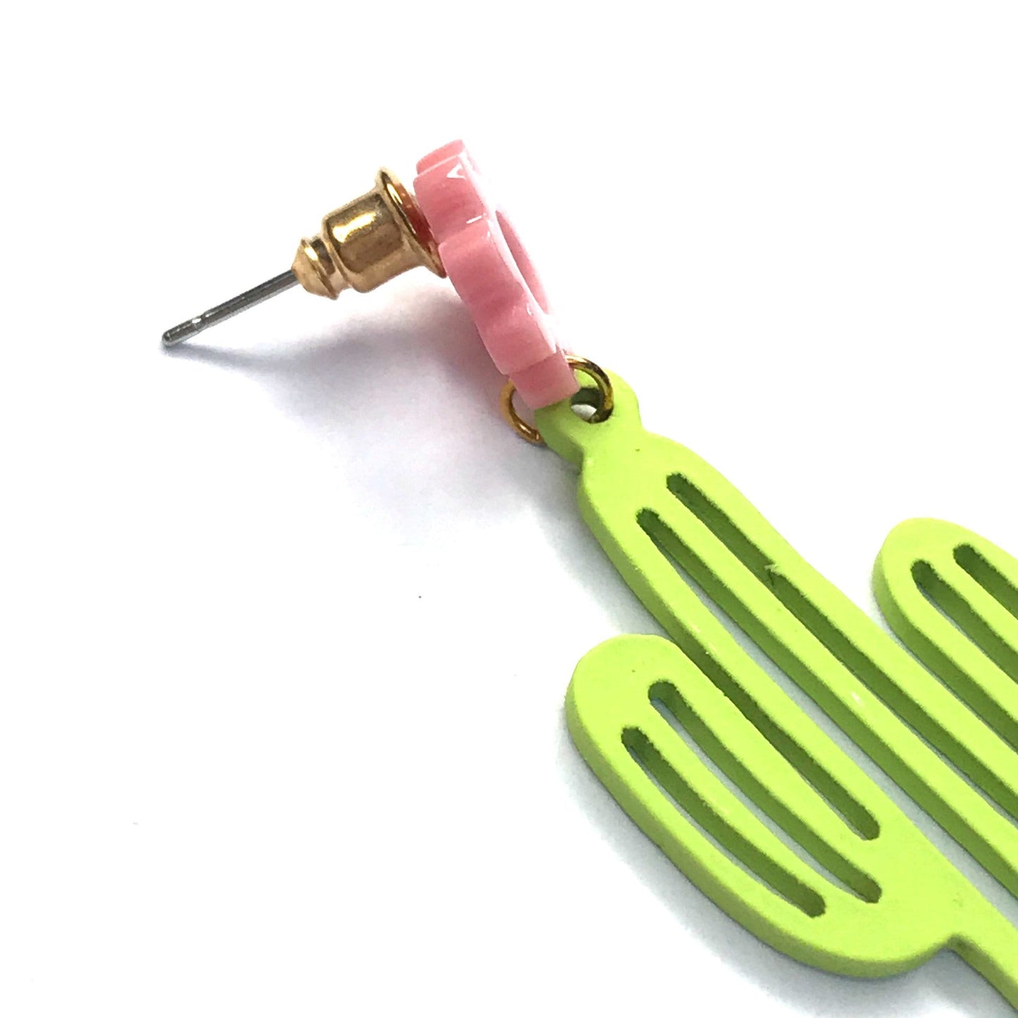 Cactus Drop Earrings - Hanging Jewellery, Accessories,Cactus Earrings,Cactus Jewlellery,Pink Flower Earrings,Green Cactus,Statement Earrings