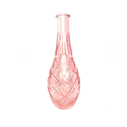 Diamond Pink Glass Vase - Decorative Bottle, Vintage Style, Art Deco Style, Gift, Glassware, Flower Arranging, Homeware, Flowers, Geometric