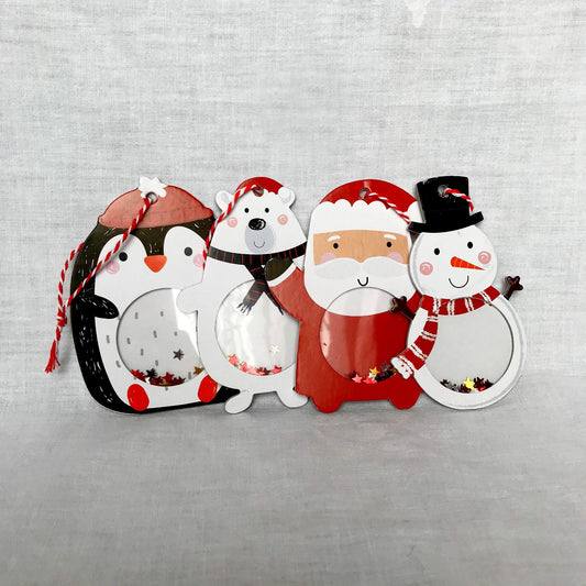 4 Confetti Gift Tags - Confetti Tags, Santa Tag, Snowman Tag, Penguin Tag, Christmas Gift Wrap,Christmas Packaging, Polar Bear Gift Tag
