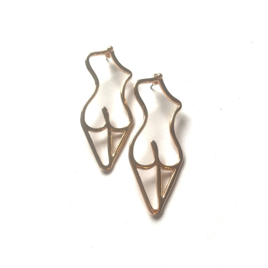 Gold Abstract Body Outline Drop Earrings - Art Feminist Earrings, Liberal Art Jewelry,Novelty,Funky Jewellery,Picasso Body Earring, Wire