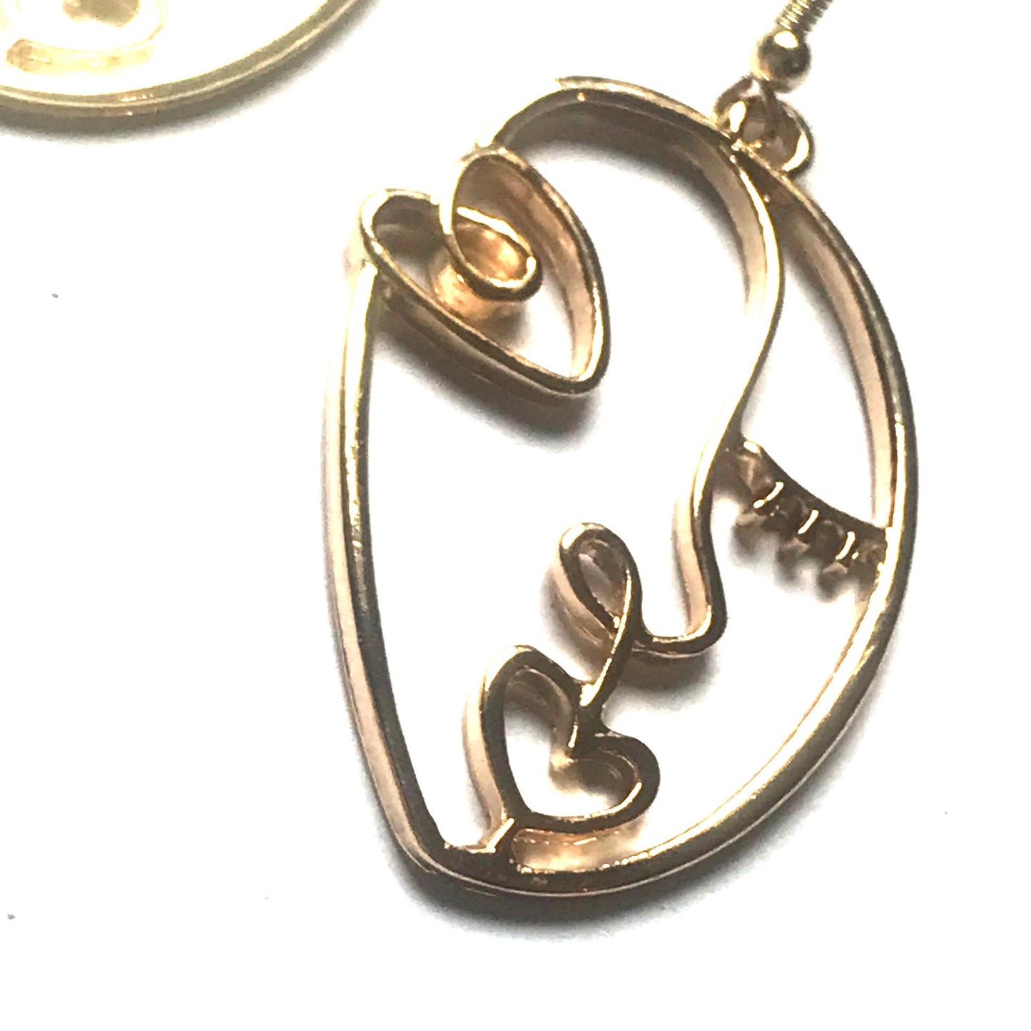 Gold Plated Hollow Out Face Charm Drop Earrings - Feminist Earrings, Abstract Face Earrings, High Polished, Hanging Jewellery, Accessories
