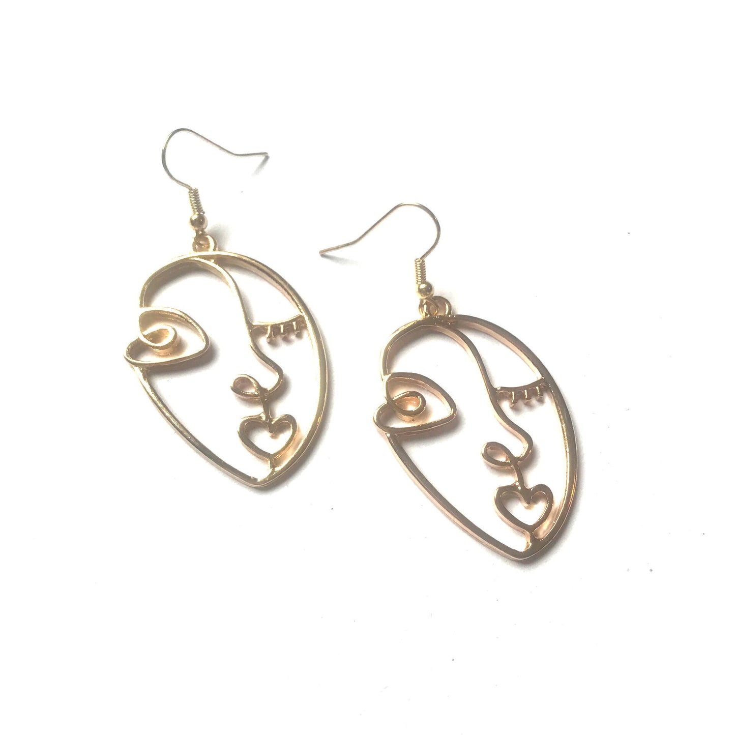Gold Plated Hollow Out Face Charm Drop Earrings - Feminist Earrings, Abstract Face Earrings, High Polished, Hanging Jewellery, Accessories