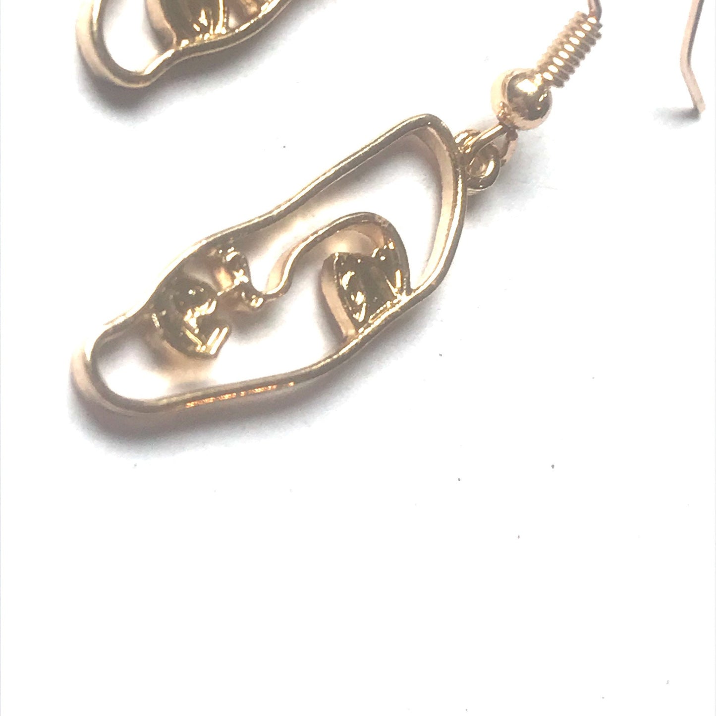 Gold Plated Hollow Out Face Charm Drop Earrings - Feminist Earrings, Abstract Face Earrings, High Polished, Hanging Jewellery, Accessories