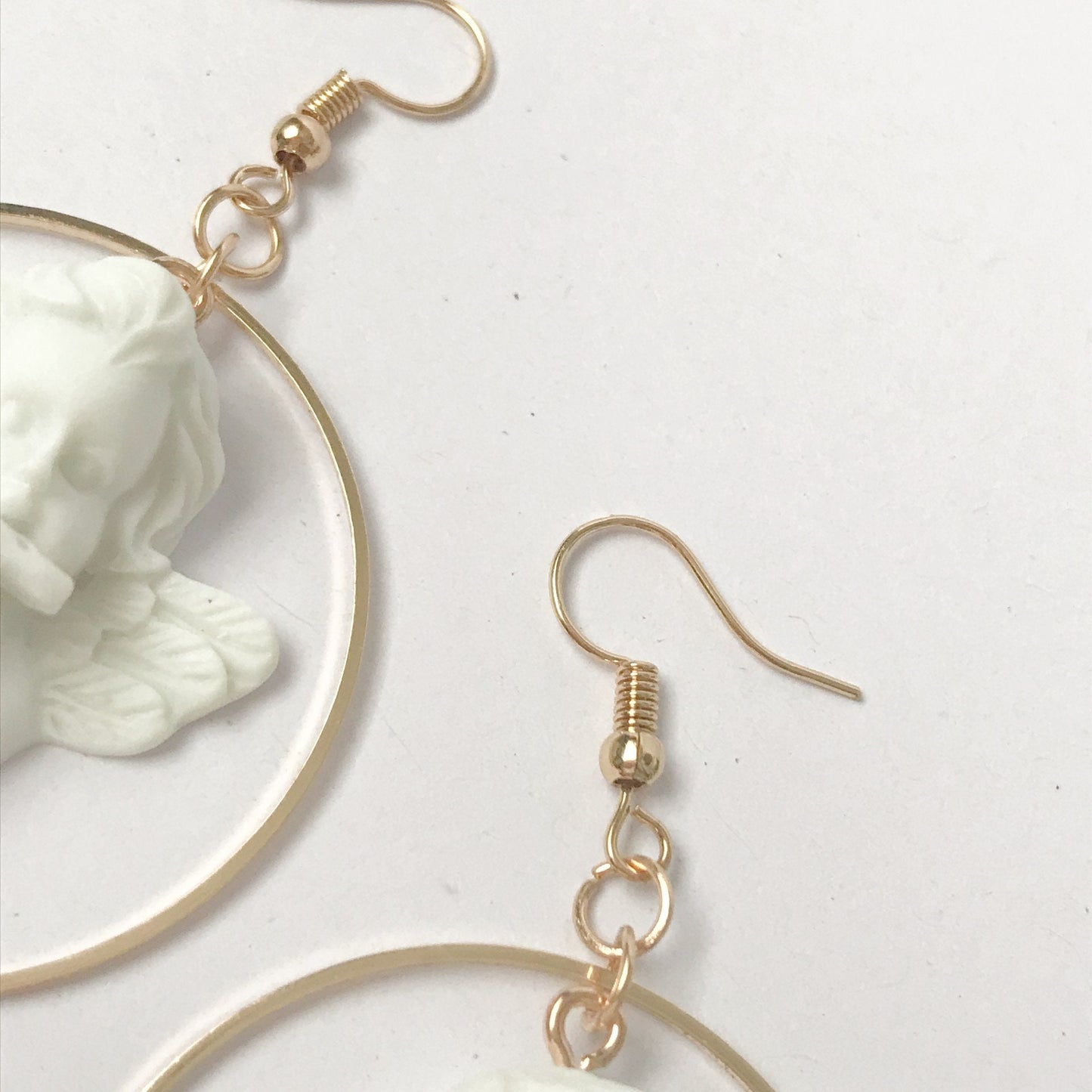 Gold & White Cherub Hoop Earrings - Lightweight Hoop Earrings, Cherub Earrings, Love Earrings, Cute Earrings, Gold Earrings, Gold Jewellery
