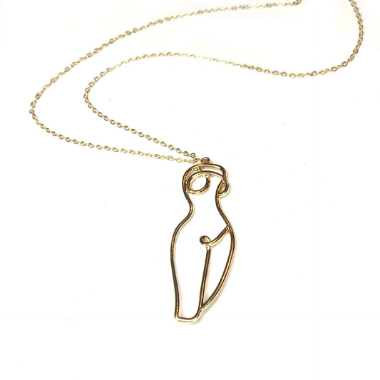Gold Abstract Body Outline Necklace - Art Feminist Necklace,Liberal Art Jewelry,Long Necklace,Novelty,Funky Jewellery,Picasso Body Necklace