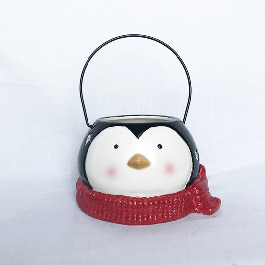 Ceramic Penguin Lantern - Xmas Decoration, Christmas Decorations, Rustic Decor, Penguin Decor, Christmas Decor, Rustic Penguin Lantern
