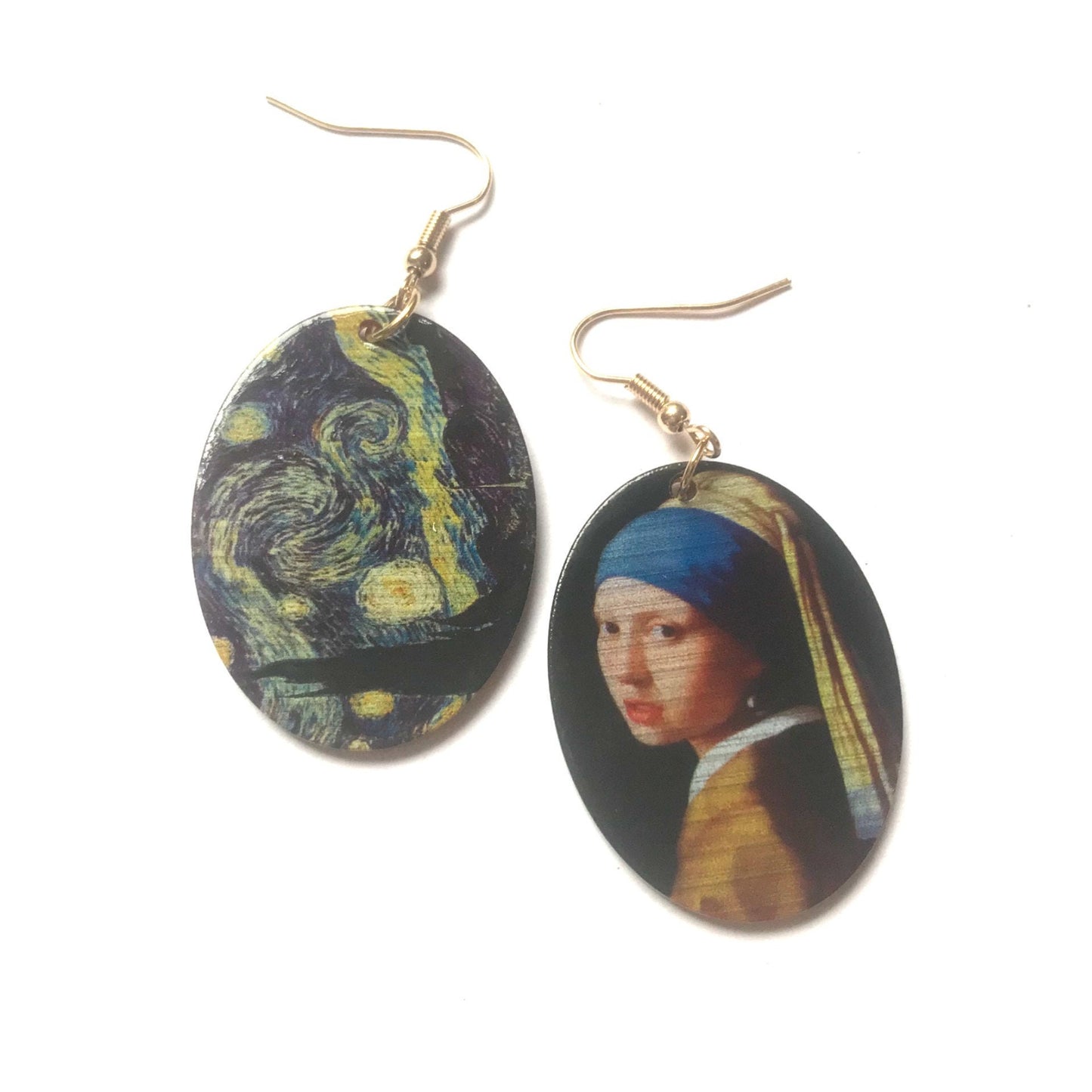 Famous Painting Charm Drop Earrings - The girl with the Pearl Earring, Hanging Jewellery, Accessories, Starry Night Painting, Art Lover Gift