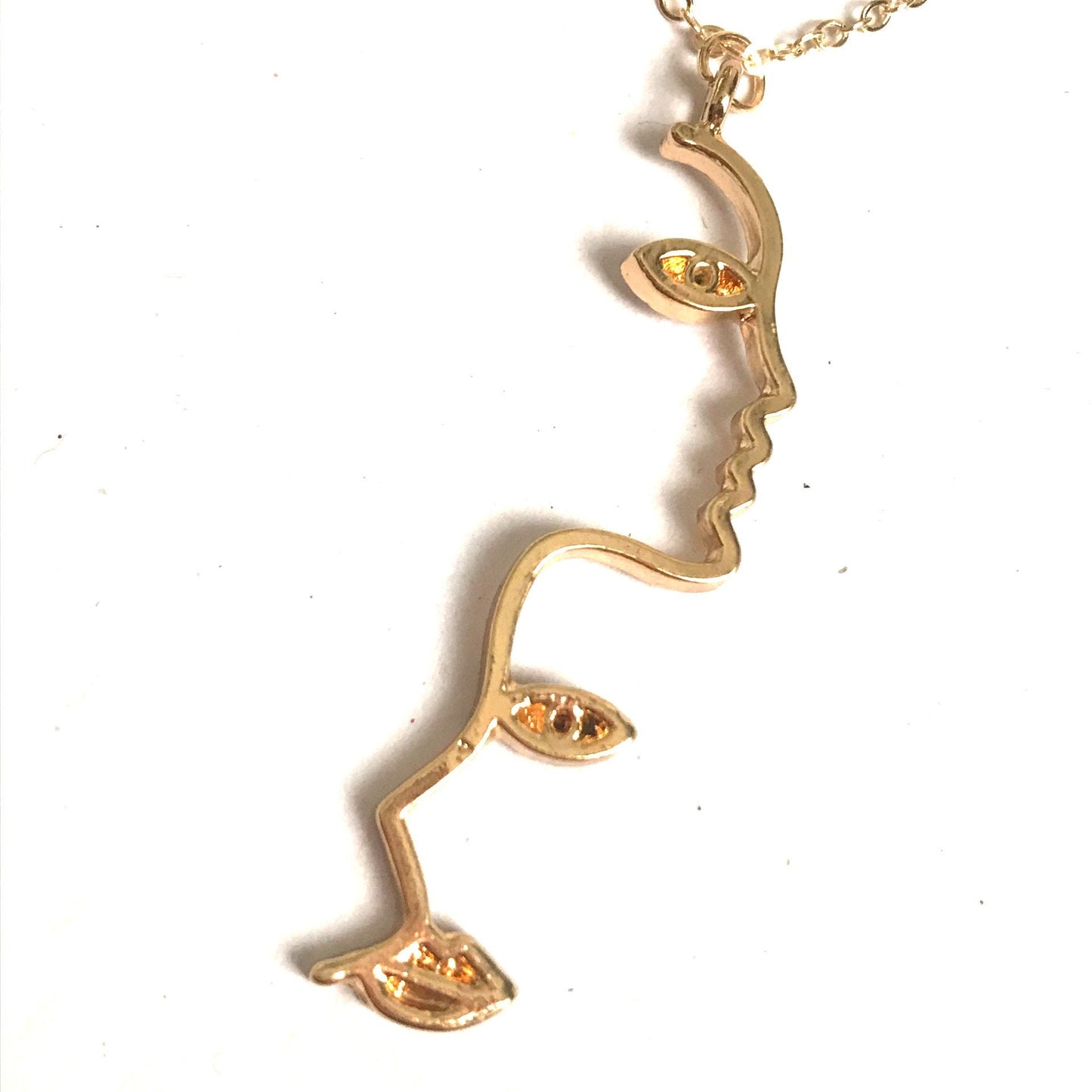 Gold Abstract Face Outline Necklace - Art Feminist Necklace,Liberal Art Jewelry,Novelty,Funky Jewellery,Picasso Face Necklace, Abstract