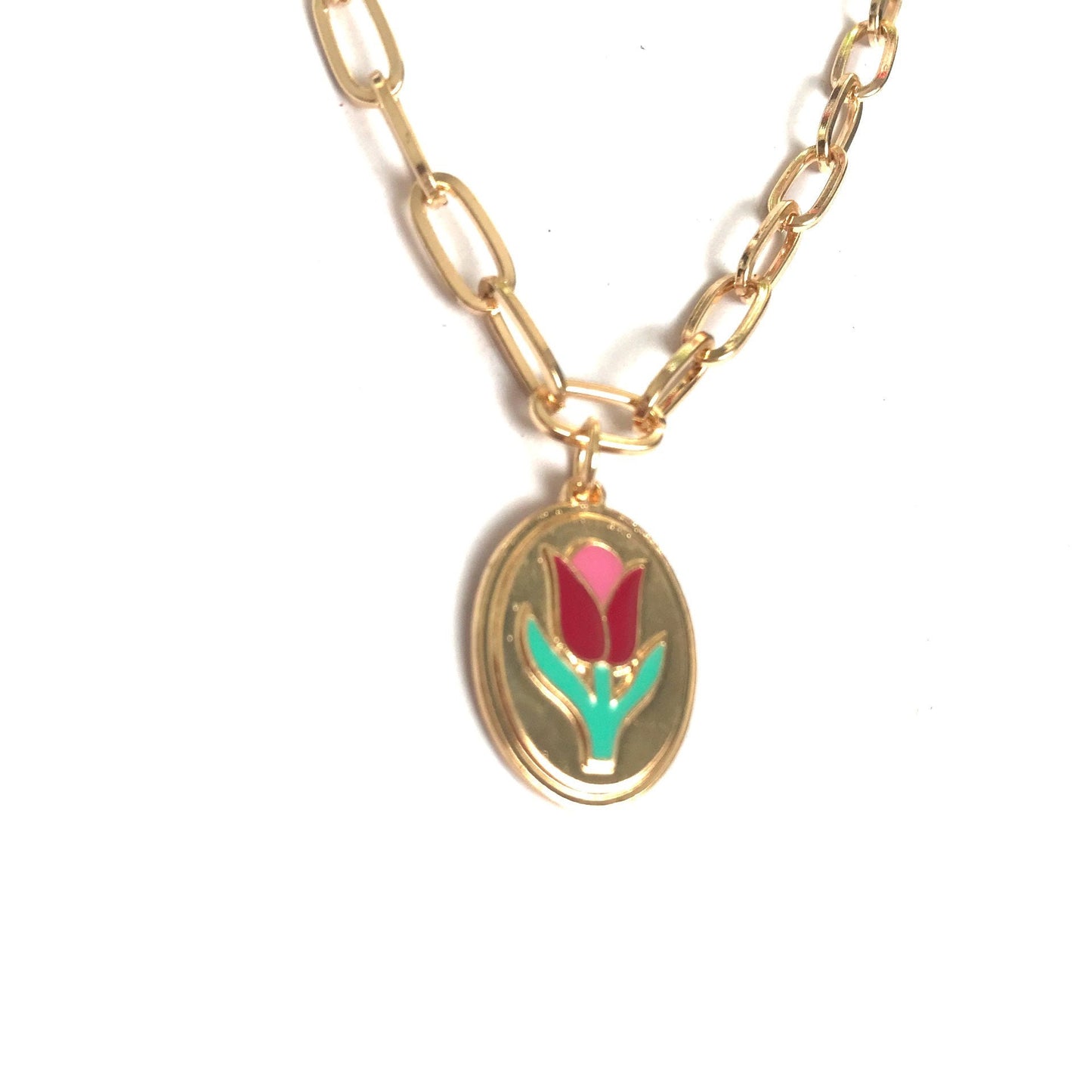 Gold Plated Tulip Flower Necklace - Gold Jewellery, Accessories, Pendant Necklace, Drop Necklace, Charm Necklace, Tulip Charm Necklace