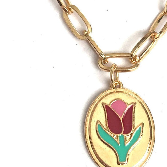 Gold Plated Tulip Flower Necklace - Gold Jewellery, Accessories, Pendant Necklace, Drop Necklace, Charm Necklace, Tulip Charm Necklace