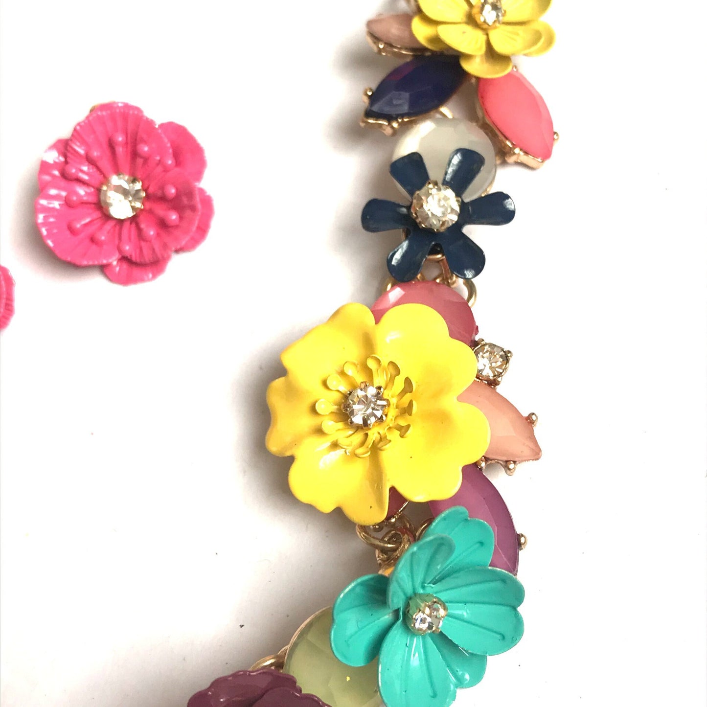 Gold Plated Flower Necklace & Earrings- Gold Jewellery,Accessories,Charm Necklace,Matching Jewellery Set,Pink Flower Necklace,Pink Earrings