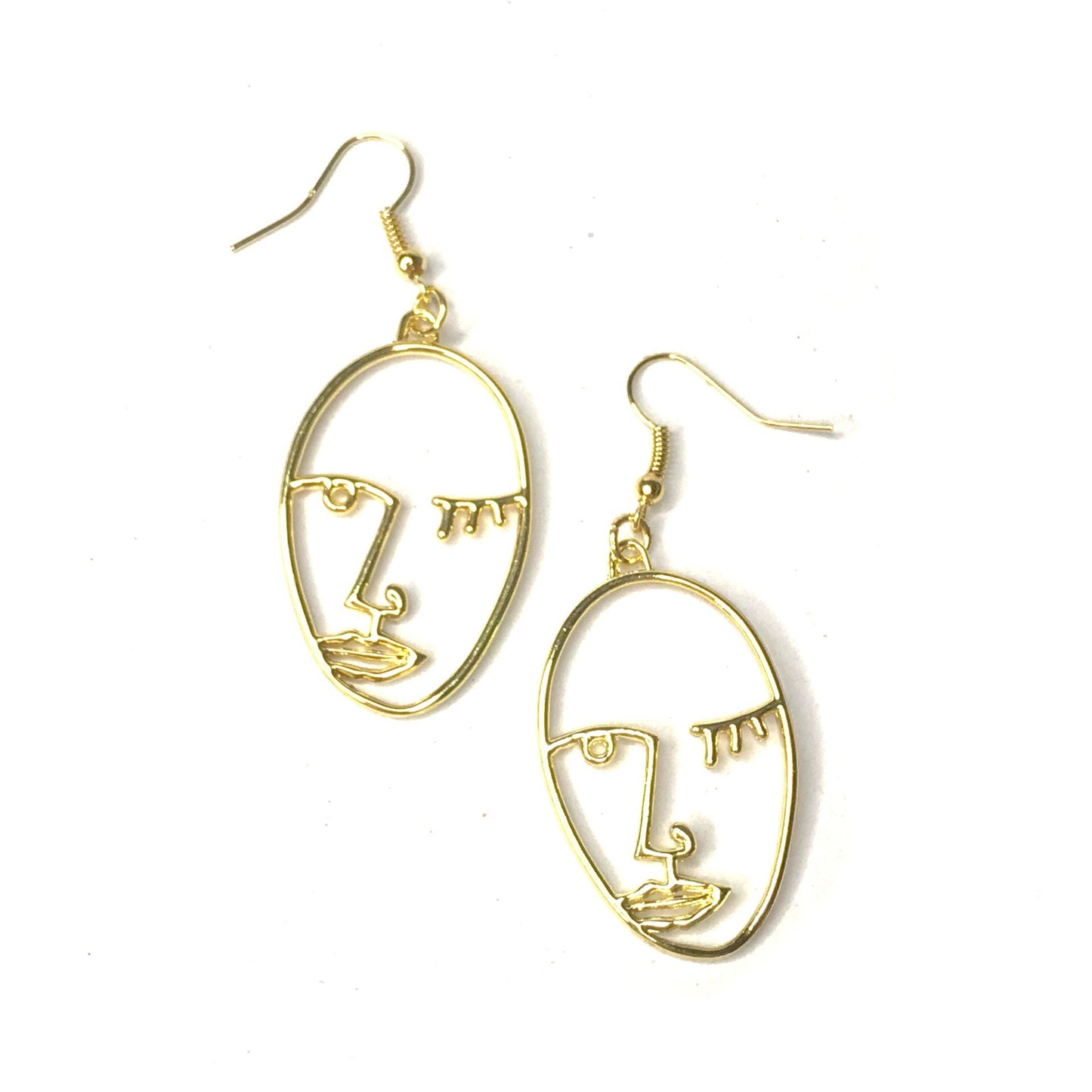 Gold Plated Hollow Out Face Charm Drop Earrings - Feminist Earrings, Abstract Face Earrings, High Polished, Hanging Jewellery, Accessories