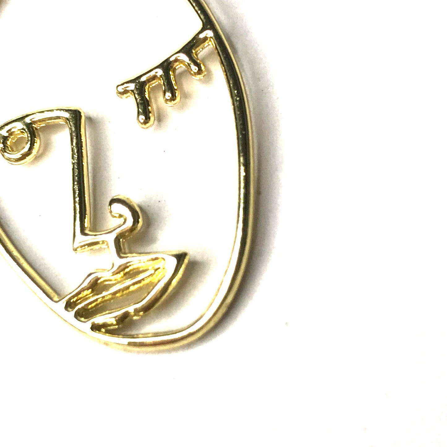 Gold Plated Hollow Out Face Charm Drop Earrings - Feminist Earrings, Abstract Face Earrings, High Polished, Hanging Jewellery, Accessories