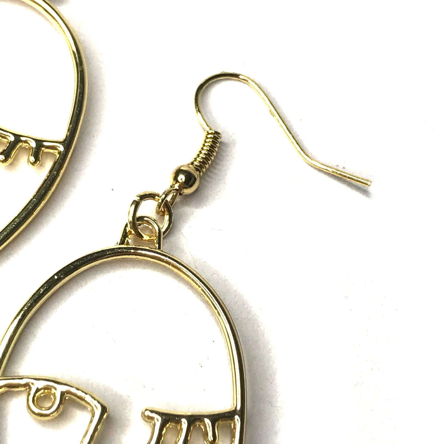 Gold Plated Hollow Out Face Charm Drop Earrings - Feminist Earrings, Abstract Face Earrings, High Polished, Hanging Jewellery, Accessories