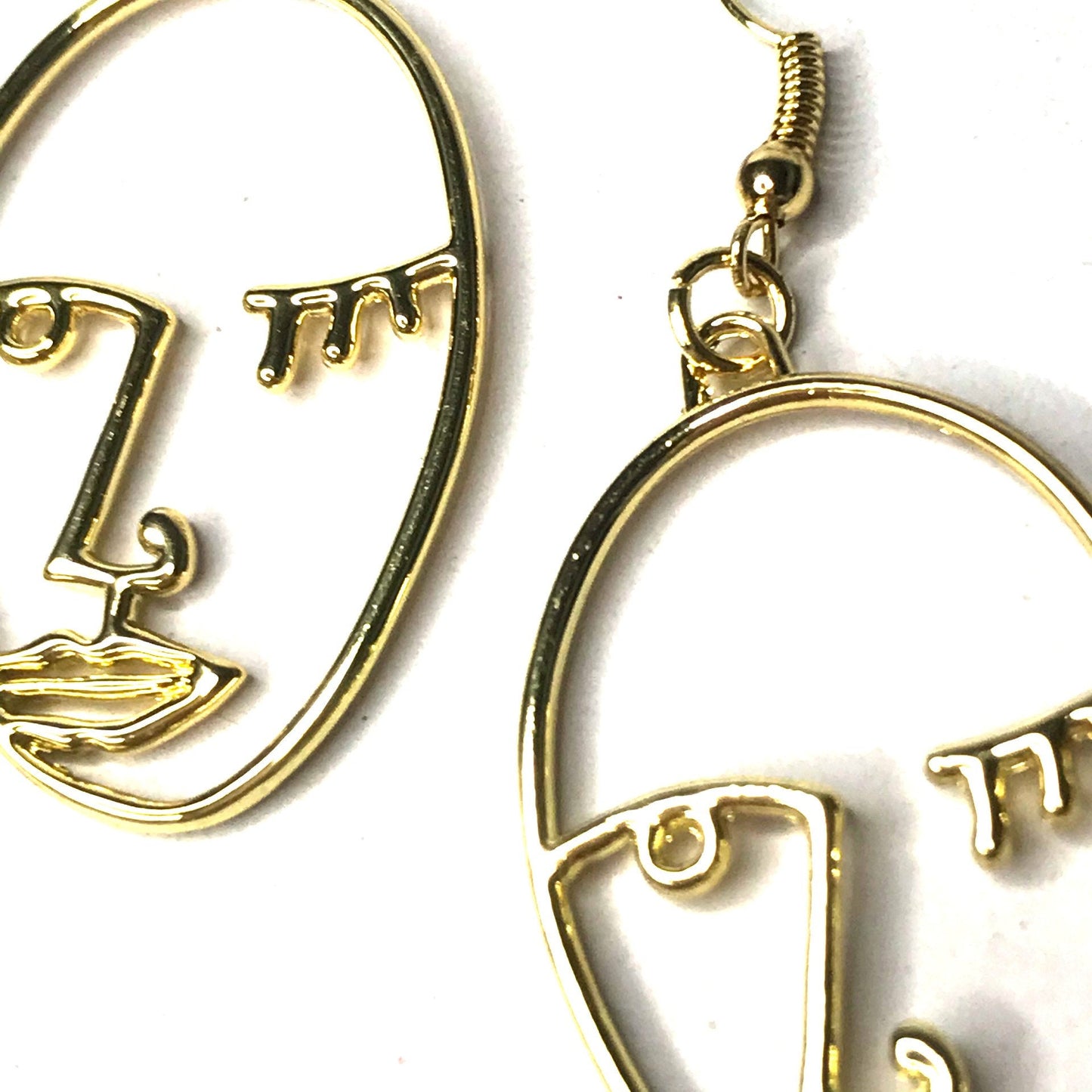 Gold Plated Hollow Out Face Charm Drop Earrings - Feminist Earrings, Abstract Face Earrings, High Polished, Hanging Jewellery, Accessories