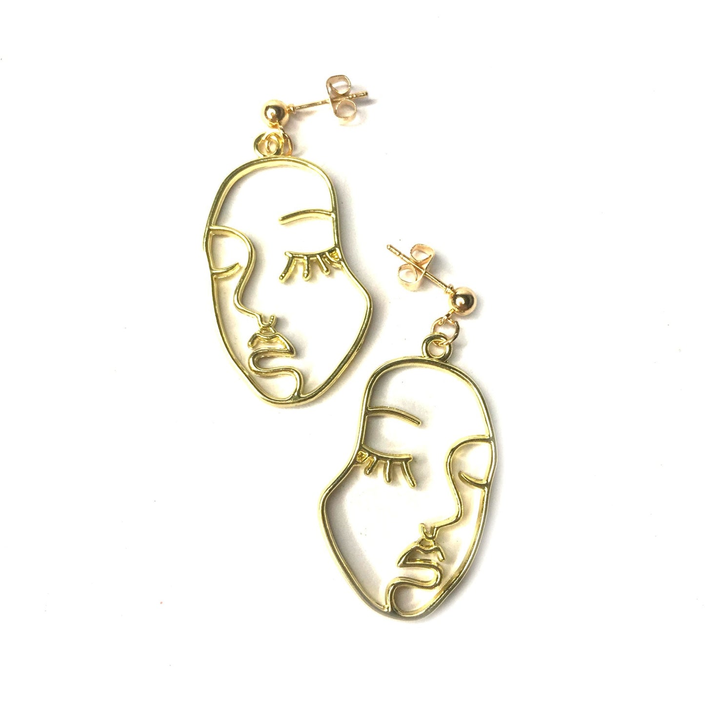 Gold Plated Hollow Out Face Charm Drop Earrings - Feminist Earrings, Abstract Face Earrings, High Polished, Hanging Jewellery, Accessories