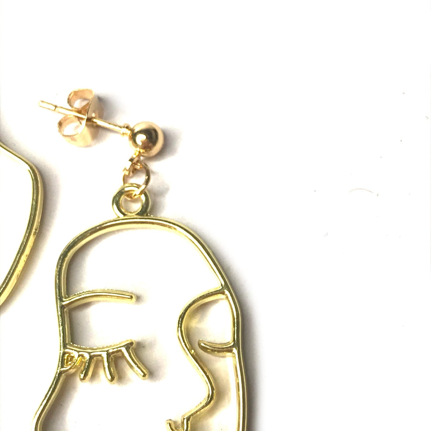 Gold Plated Hollow Out Face Charm Drop Earrings - Feminist Earrings, Abstract Face Earrings, High Polished, Hanging Jewellery, Accessories