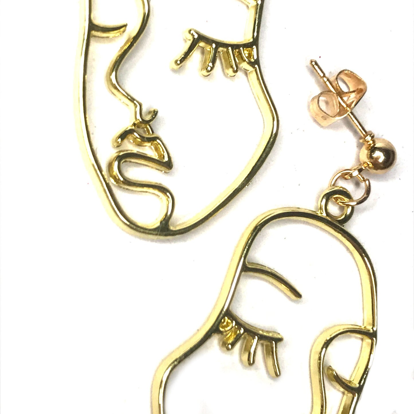 Gold Plated Hollow Out Face Charm Drop Earrings - Feminist Earrings, Abstract Face Earrings, High Polished, Hanging Jewellery, Accessories