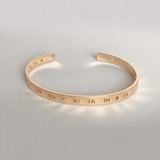 Gold Plated Roman Numerals Bangle Bracelet - Gold Jewellery, Accessories, Gold Bangle, Bangle Jewellery,Minimal Bangle Bracelet,Gift For Her