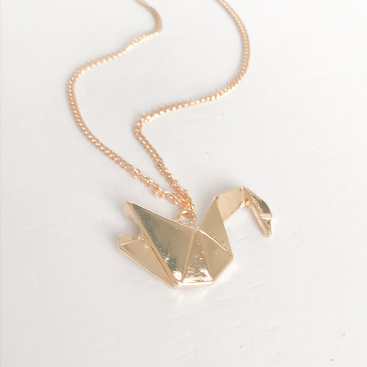 Gold Plated Origami Swan Necklace - Cat Charm,Jewellery,Accessories,Pendant Necklace,Drop Necklace,Charm Necklace,Origami Charm Necklace