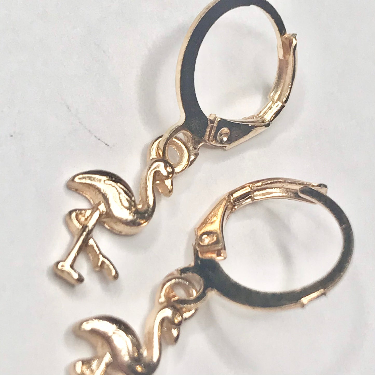 Gold Plated Flamingo Drop Earrings -  Abstract Earrings,Unique Earrings,Hanging Jewellery,Gold Accessories,Gold Jewellery,Gold Earrings